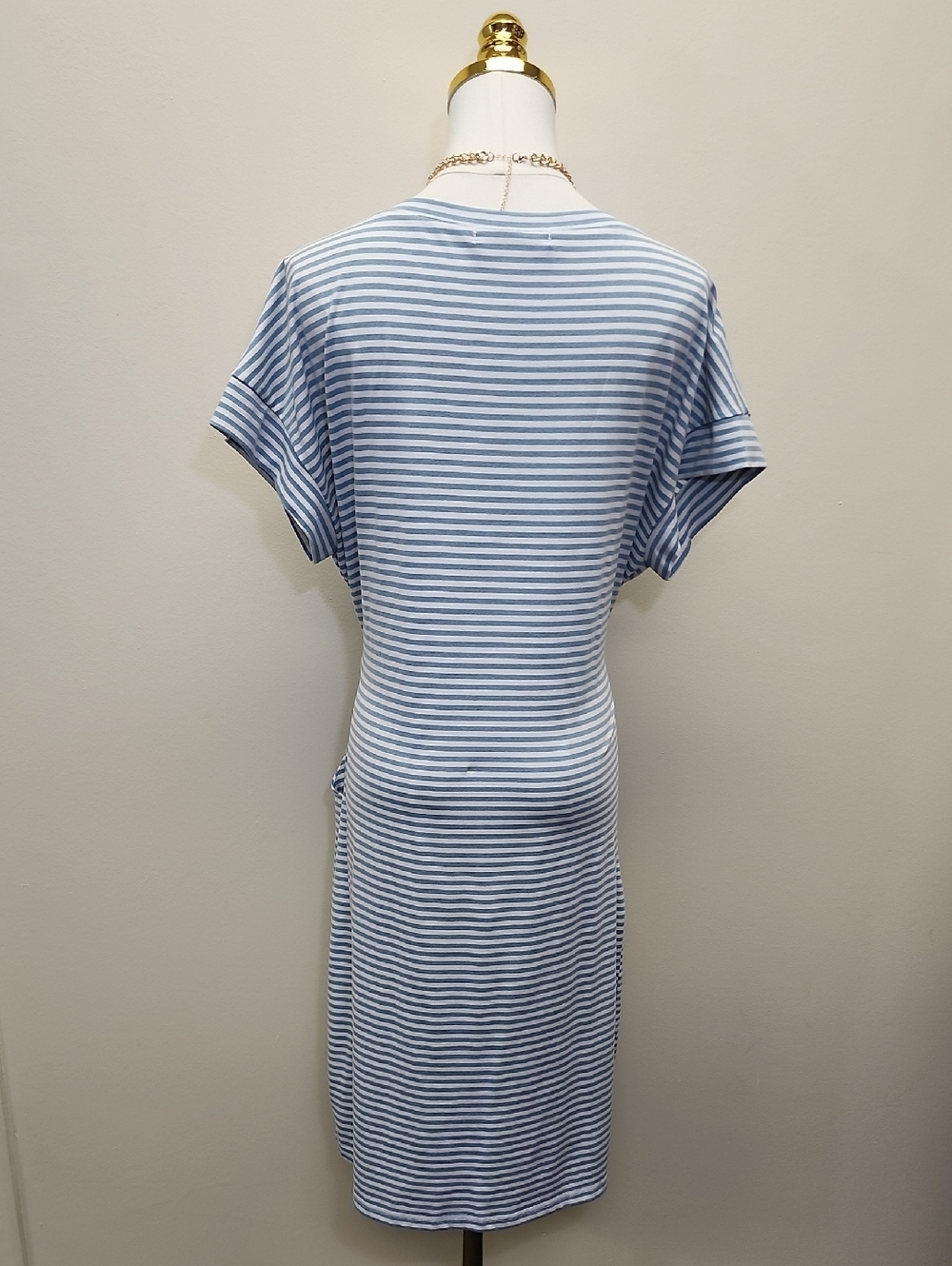 Merokeety Blue White Striped Tie Waist Midi Dress Size XL - Picture 3 of 10